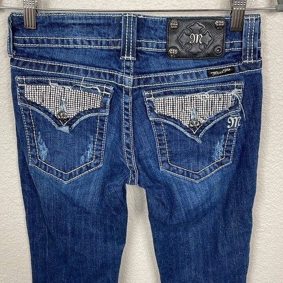 Miss Me Boot Cut Jeans Jeweled Rhinestone Bling Low Rise Y2K Sz 27 - Picture 2 of 14